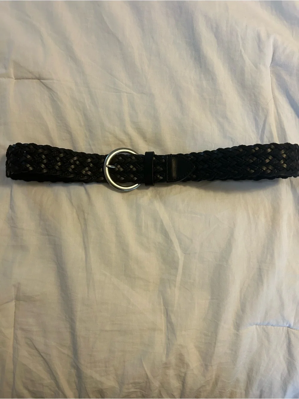 Banana Republic Black Braided Leather Belt with Silver Buckle
